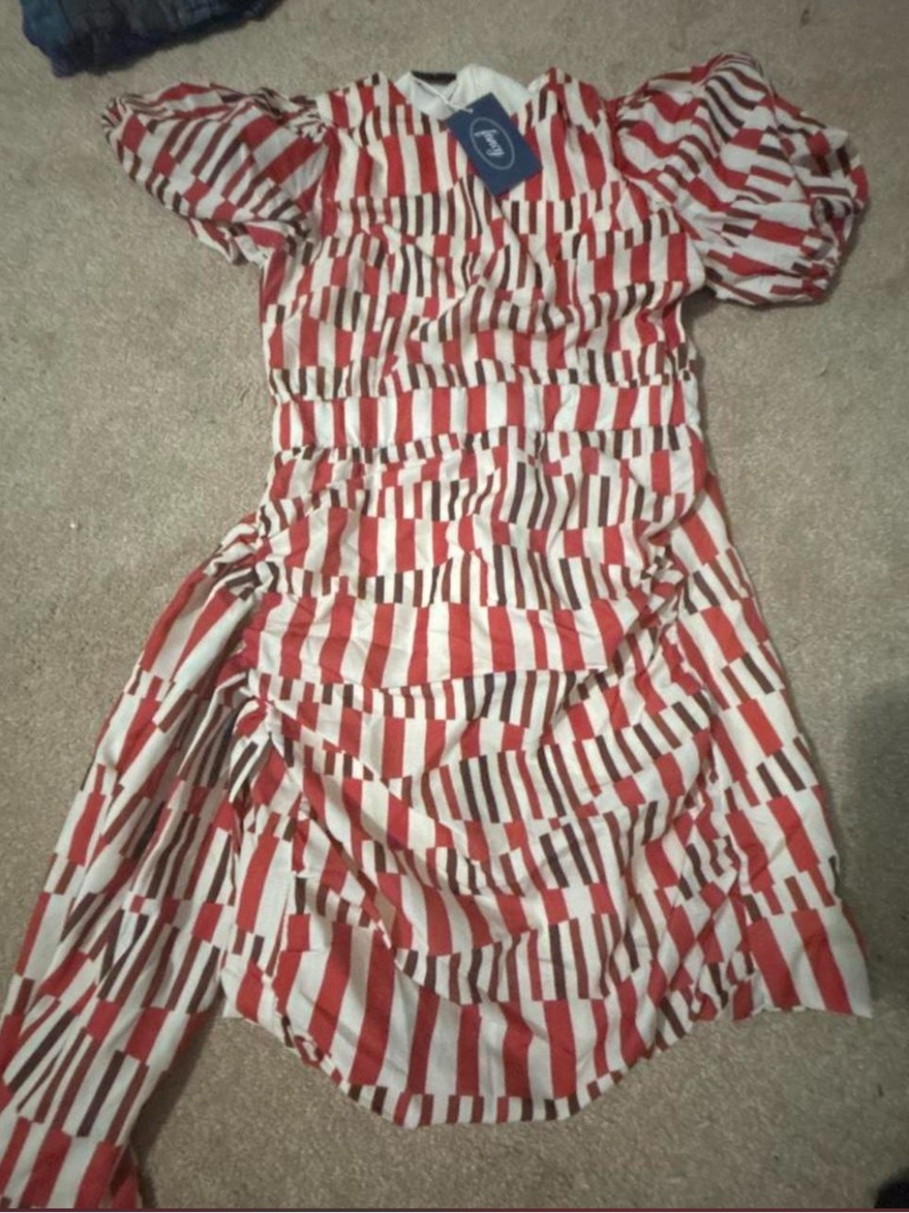 Shop Fancy D Red and White Striped Ruched Dress